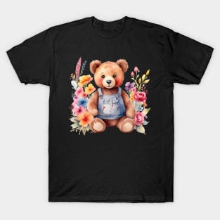 A teddy bear decorated with beautiful watercolor flowers T-Shirt